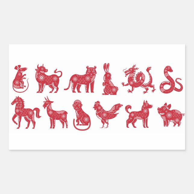 Chinese Horoscope Animals Rechteckiger Aufkleber (Vorderseite)