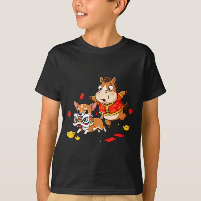Chinese Horse Chihuahua Funny Kid Mens Womens Happ T-Shirt (Vorderseite)