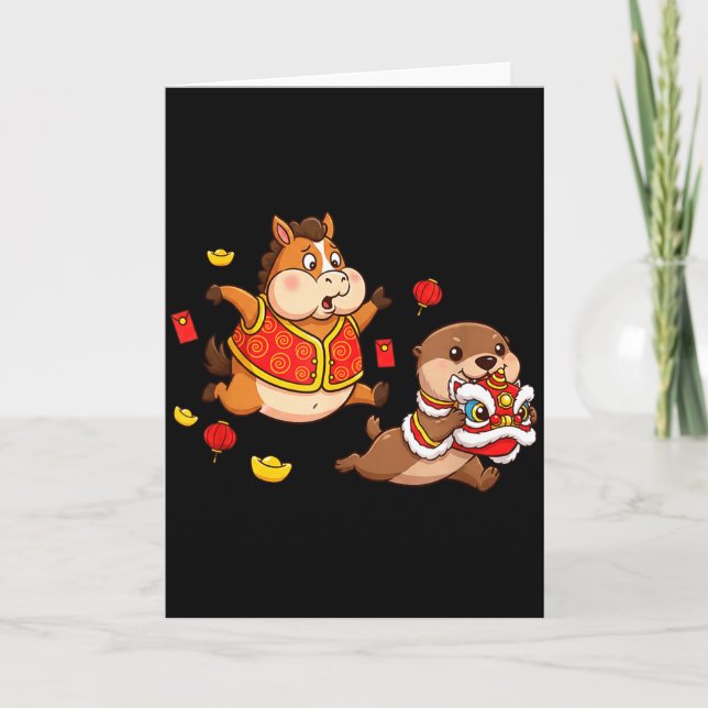 Chinese Horse Otter Funny Kids Mens Womens Happy N Karte (Vorderseite)