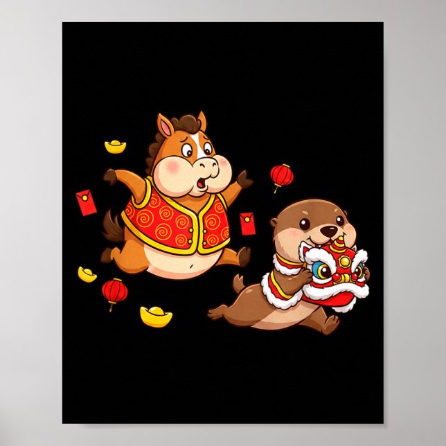 Chinese Horse Otter Funny Kids Mens Womens Happy N Poster (Vorne)