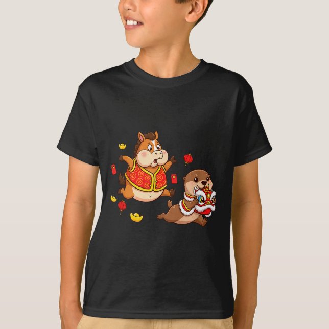 Chinese Horse Otter Funny Kids Mens Womens Happy N T-Shirt (Vorderseite)