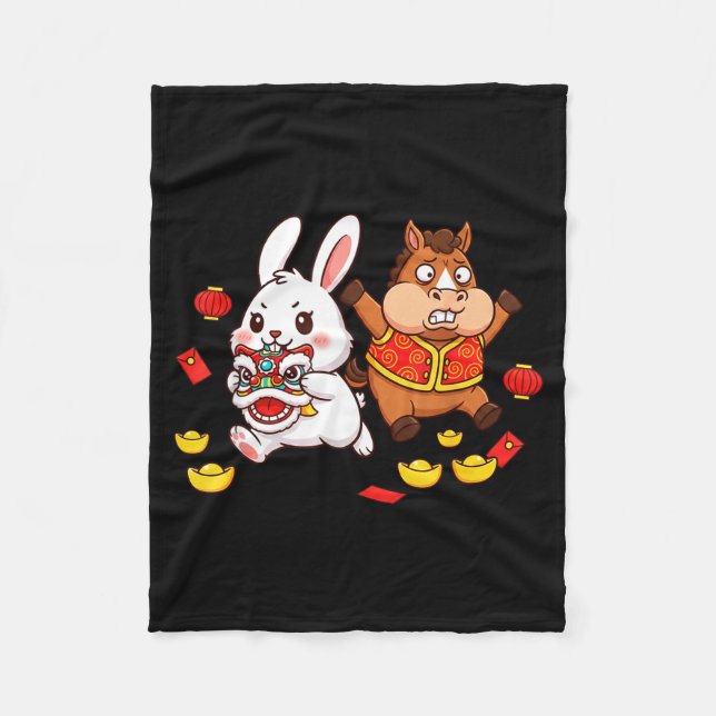 Chinese Horse Rabbit Funny Kids Mens Womens Happy  Fleecedecke (Vorderseite)