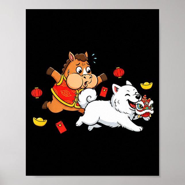Chinese Horse Samoyed Funny Kids Mens Womens Happy Poster (Vorne)