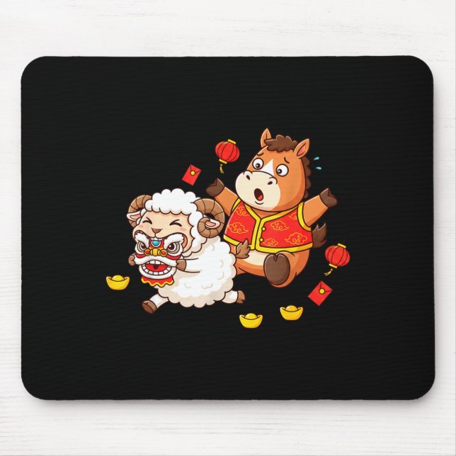 Chinese Horse Sheep Funny Kids Mens Womens Happy N Mousepad (Vorne)