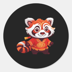 Chinese Kids Girls Boys Funny Red Panda Lion Dance Runder Aufkleber