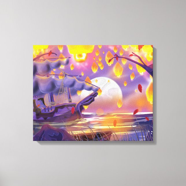 Chinese Lanterns by a moonlit river Leinwanddruck (Vorderseite)