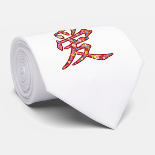 Chinese LOVE Calligraphy Flowers Tie Krawatte