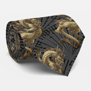 Chinese Lucky Gold Dragon Necktie Krawatte