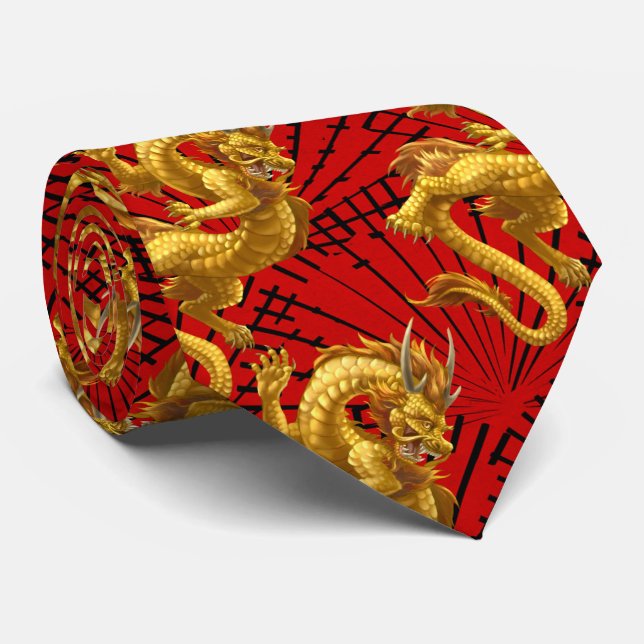 Chinese Lucky Gold Dragon Necktie Krawatte (Gerollt)