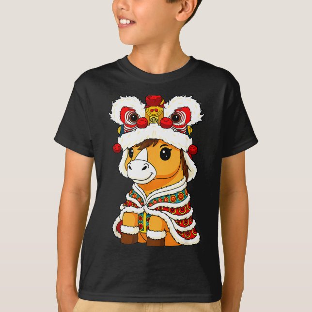 Chinese Lunar New Year Lion Dance Cute Horse China T-Shirt (Vorderseite)