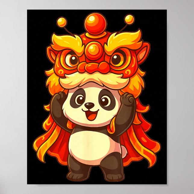 Chinese Lunar New Year Lion Dance Cute Panda China Poster (Vorne)