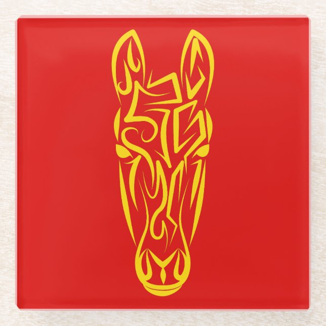 Chinese Lunar New Year of the Horse 2026 4724 Fire Glasuntersetzer (Vorderseite)
