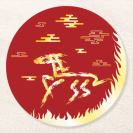 Chinese Lunar New Year of the Horse 2026 4724 Fire Runder Pappuntersetzer