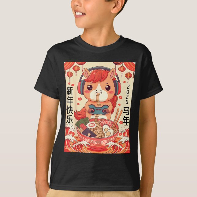 Chinese Lunar New Year Of The Horse 2026 Ramen Noo T-Shirt (Vorderseite)