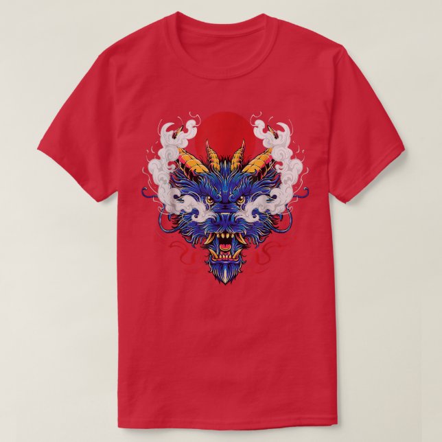 Chinese Mystical Blue Dragon Head of Japanese King T-Shirt (Design vorne)