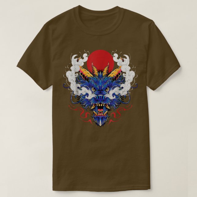 Chinese Mystical Blue Dragon Head of Japanese King T-Shirt (Design vorne)