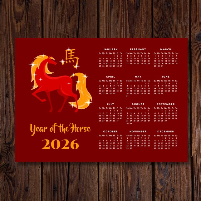 Chinese New Lunar Year Horse 2026 Calendar Magnet (Von Creator hochgeladen)