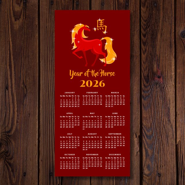 Chinese New Lunar Year Horse 2026 Calendar Magnet (Von Creator hochgeladen)