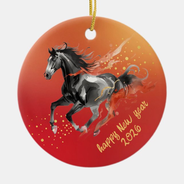 Chinese New Year 2026 Horse Ink New Year  Keramik Ornament (Vorne)