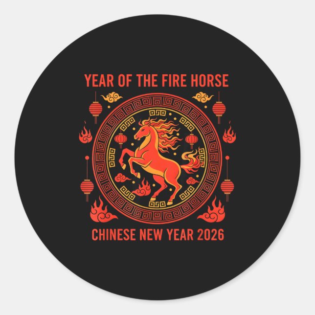 Chinese New Year 2026 Year Of The Fire Horse  Runder Aufkleber (Vorderseite)