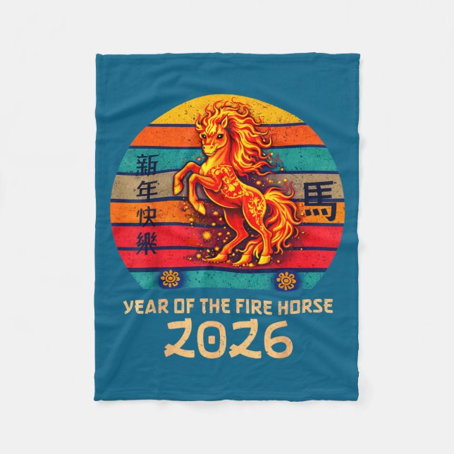 Chinese New Year 2026 Year Of The Fire Horse Vinta Fleecedecke (Vorderseite)