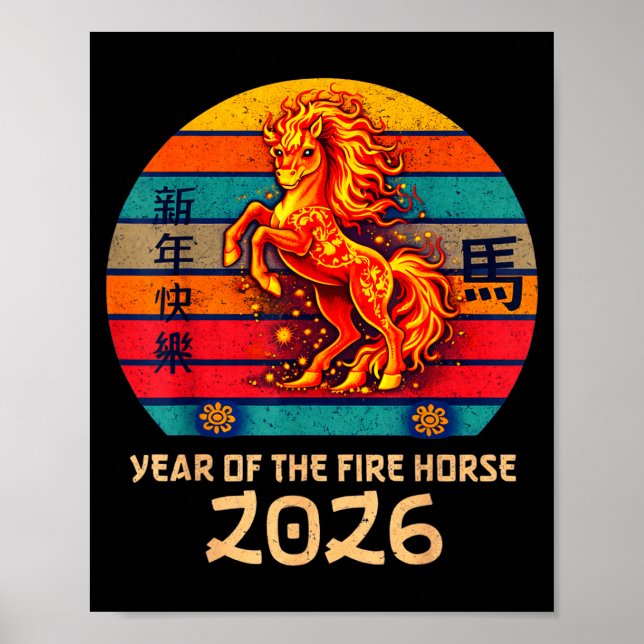 Chinese New Year 2026 Year Of The Fire Horse Vinta Poster (Vorne)