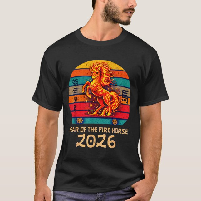 Chinese New Year 2026 Year Of The Fire Horse Vinta T-Shirt (Vorderseite)