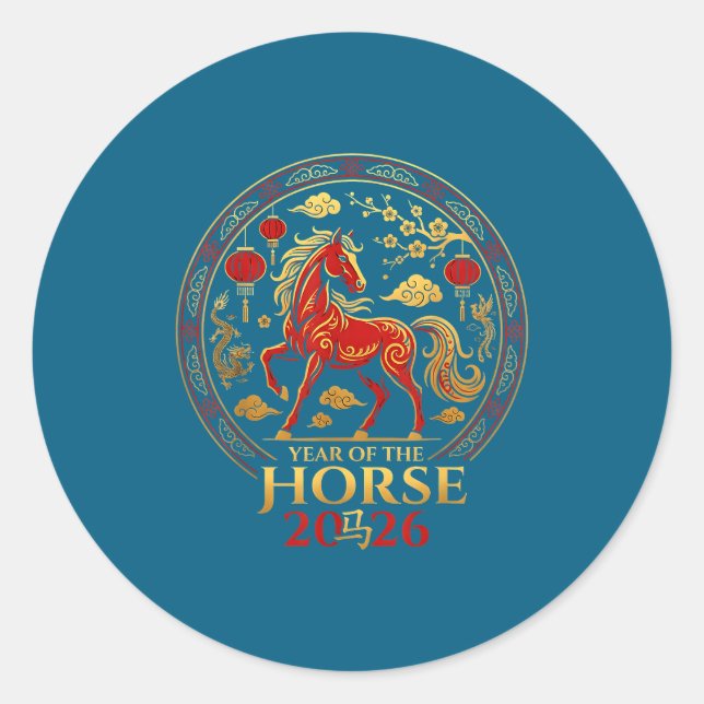Chinese New Year 2026 Year Of The Horse 4  Runder Aufkleber (Vorderseite)