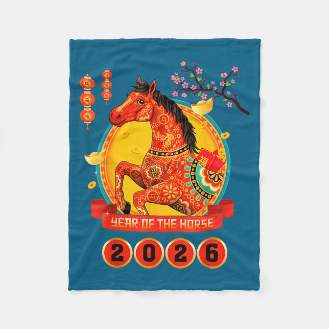 Chinese New Year 2026 Year Of The Horse Happy Luna Fleecedecke (Vorderseite)