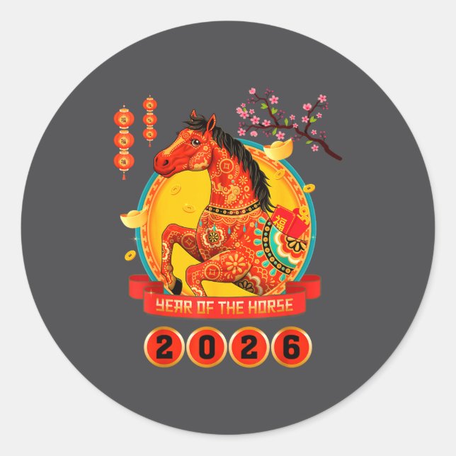Chinese New Year 2026 Year Of The Horse Happy Luna Runder Aufkleber (Vorderseite)
