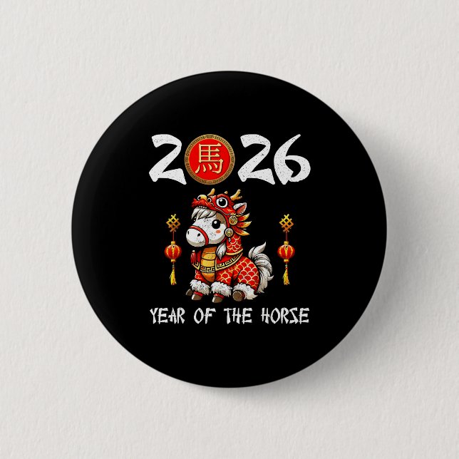 Chinese New Year 2026 Year Of The Horse Happy New  Button (Vorderseite)