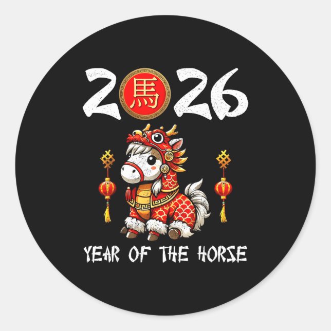 Chinese New Year 2026 Year Of The Horse Happy New  Runder Aufkleber (Vorderseite)