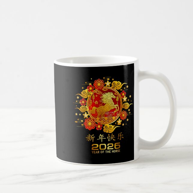 Chinese New Year 2026 Year Of The Horse Red Floral Kaffeetasse (Rechts)