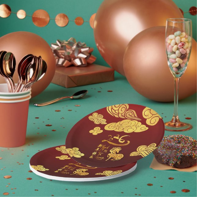 Chinese New Year Horse 2026 Gold Clouds PPP Pappteller (Multi)