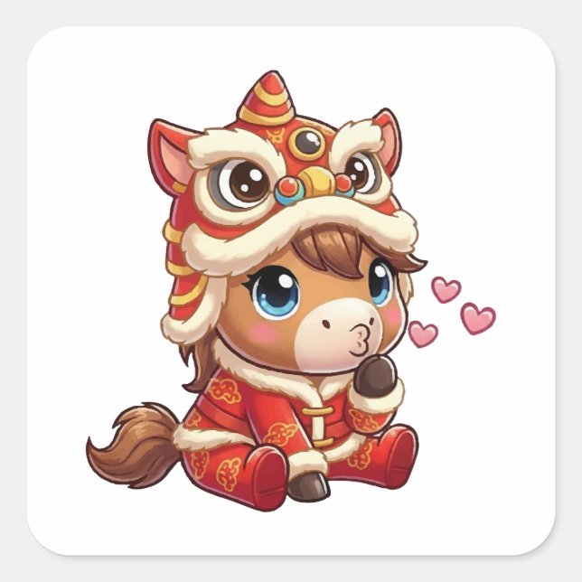 Chinese New Year Horse 2026 Zodiac Quadratischer Aufkleber (Vorderseite)