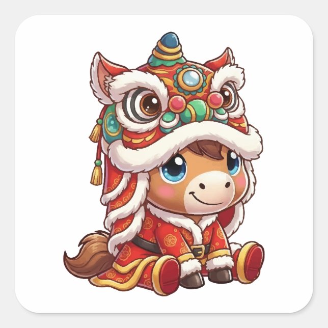 Chinese New Year Horse 2026 Zodiac Quadratischer Aufkleber (Vorderseite)