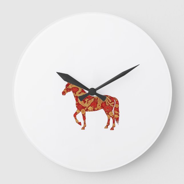 Chinese New Year Horse with Dragon Phoenix  Große Wanduhr (Vorderseite)
