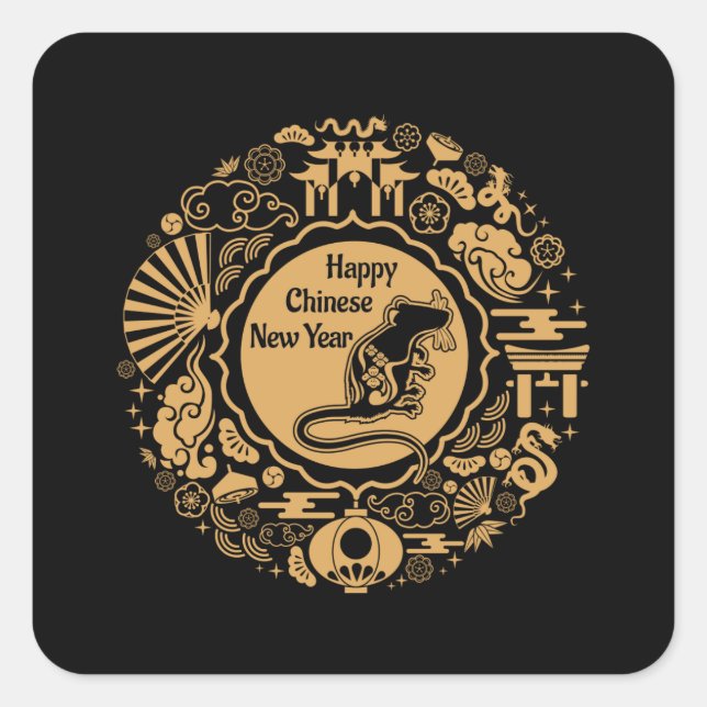 Chinese New Year of the Rat 2020 - Artistic Celebr Quadratischer Aufkleber (Vorderseite)