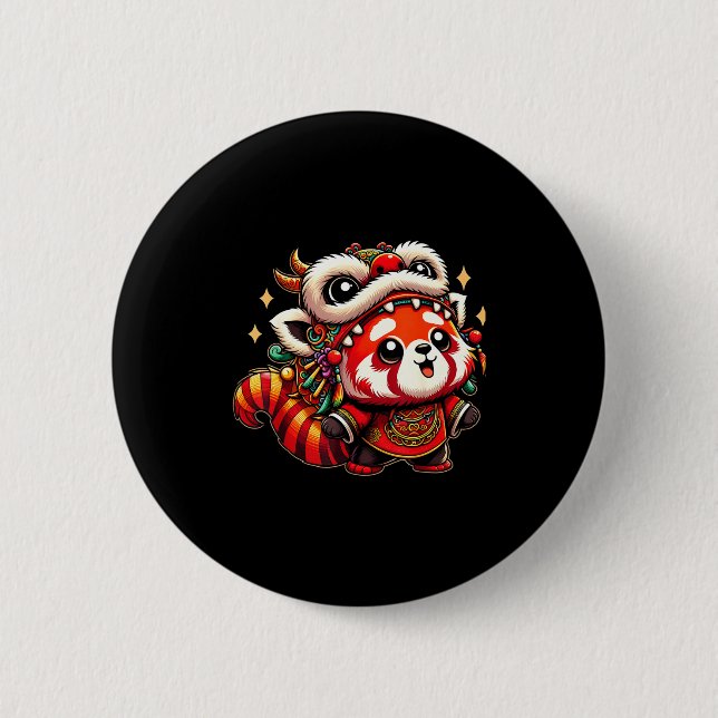 Chinese New Year Red Panda Dragon Dance  Button (Vorderseite)