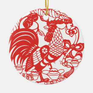 Chinese Papercut Hahn-Jahr 2017 Keramik Ornament