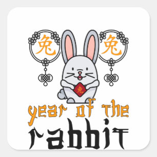 Chinese Rabbit Character New Year 2023 Quadratischer Aufkleber