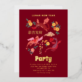 Chinese Red Lunar New Year Party Invitation Folieneinladung
