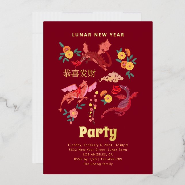 Chinese Red Lunar New Year Party Invitation Folieneinladung (Briefumschlag)