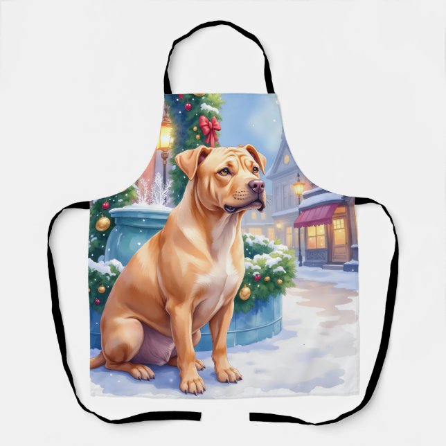 Chinese Shar-Pei Snowy Town Fountain Christmas Art Schürze (Vorderseite)