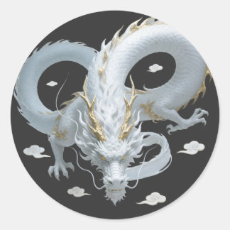 Chinese White Gold Dragon Art Fantasy Design With  Runder Aufkleber