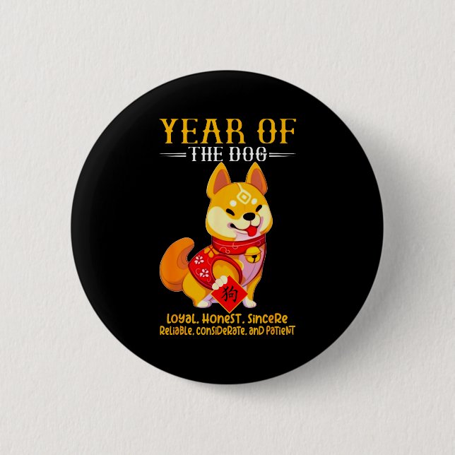 Chinese Year Of The Dog Zodiac Sign Happy Lunar Ne Button (Vorderseite)
