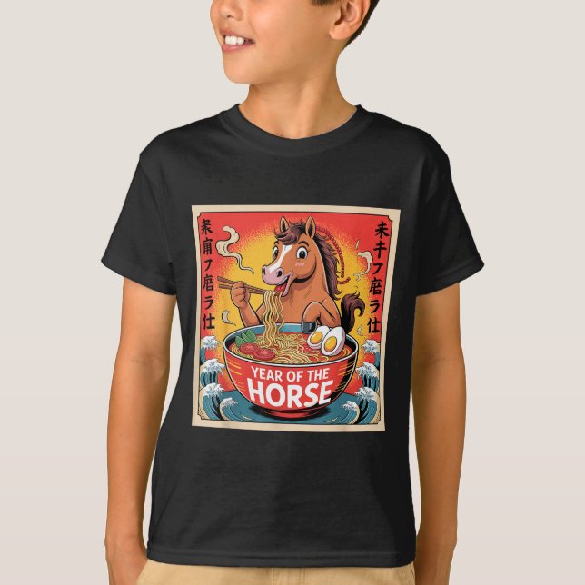 Chinese Year Of The Horse 2026 Ramen Zodiac Illust T-Shirt (Vorderseite)