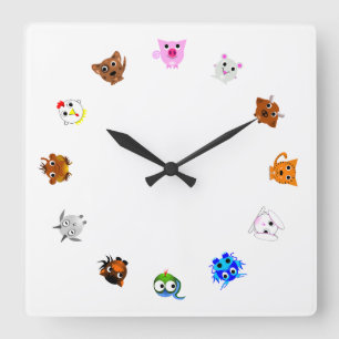 Chinese Zodiac Animals Quadratische Wanduhr