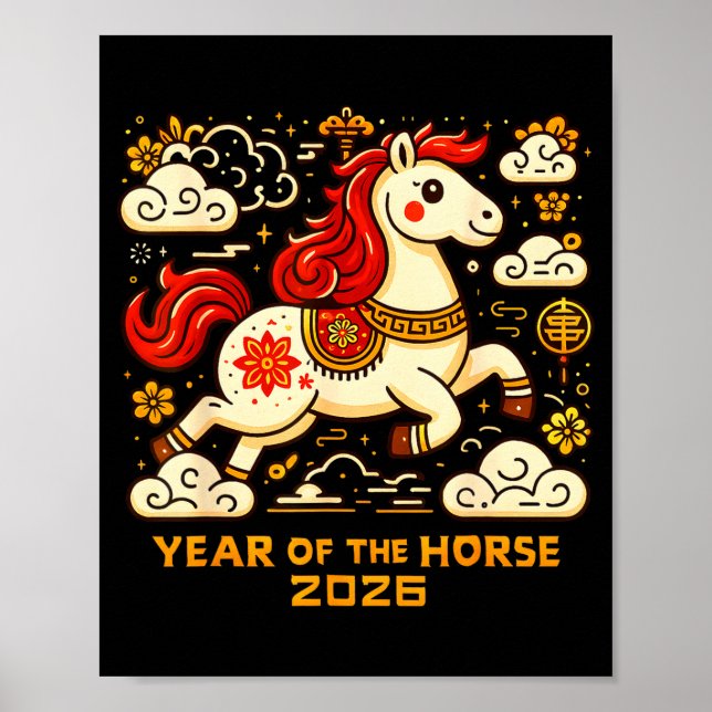 Chinese Zodiac Horse 2026 Lunar New Year Art Gift  Poster (Vorne)