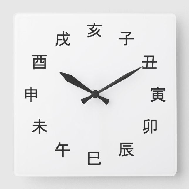 Chinese Zodiac Kanji Clock - Quadratische Wanduhr (Vorderseite)